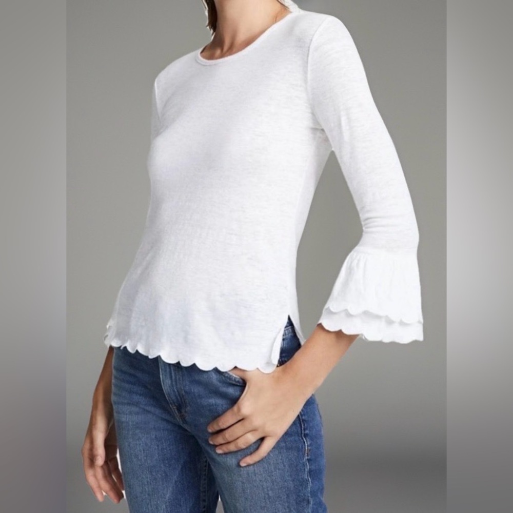 Frame Linen Blouse Sz S 3/4 Scalloped Bell Sleeves Scalloped Hem Ivory‎ Boho